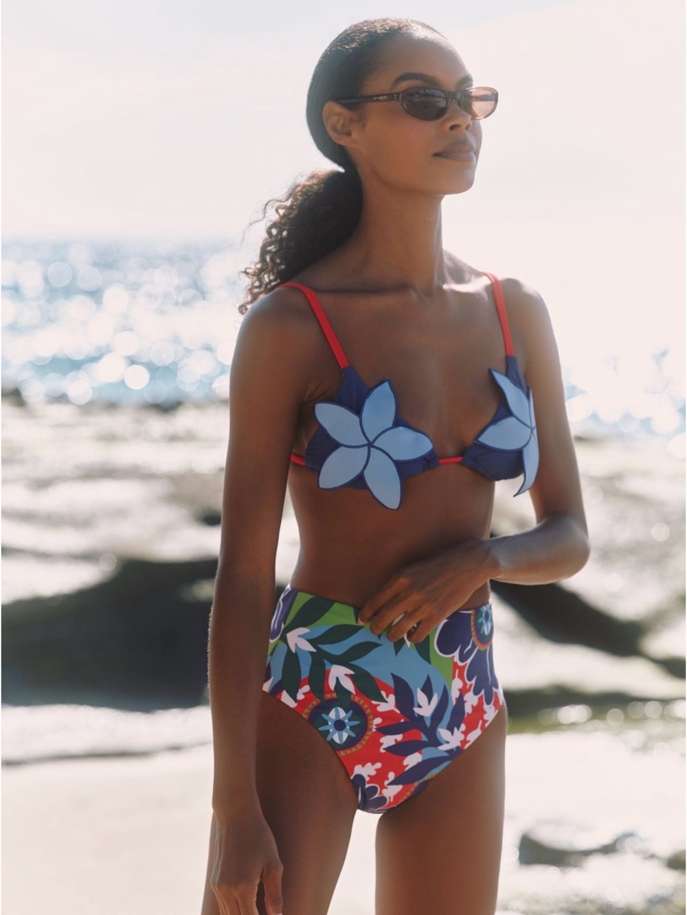 High-Waist Floral Brief in Blue and Red (bottoms only)